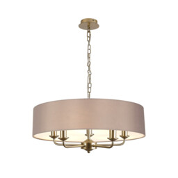 Banyan 5 Light Multi Arm Pendant With 60cm x 15cm Faux Silk Fabric Shade Champagne Gold/Grey - thumbnail 1