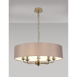 Banyan 5 Light Multi Arm Pendant With 60cm x 15cm Faux Silk Fabric Shade Champagne Gold/Grey - thumbnail 2