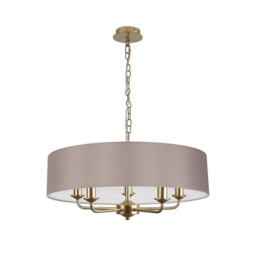 Banyan 5 Light Multi Arm Pendant With 60cm x 15cm Faux Silk Fabric Shade Champagne Gold/Grey - thumbnail 5