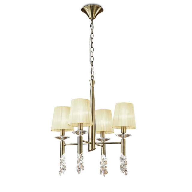 Tiffany Pendant 4+4 Light E14+G9, Antique Brass With Cream Shades & Clear Crystal - image 1