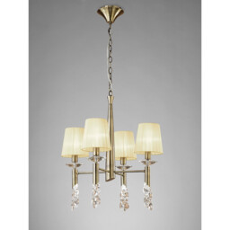 Tiffany Pendant 4+4 Light E14+G9, Antique Brass With Cream Shades & Clear Crystal - thumbnail 2