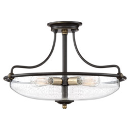 Quoizel Griffin Bowl Semi Flush Ceiling Light Palladian Bronze with Weathered Brass Accents - thumbnail 1