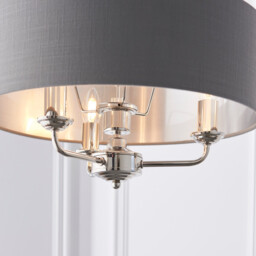 Highclere 3 Lamp Cylindrical Pendant Light Bright Nickel Plate, Charcoal Fabric - thumbnail 3