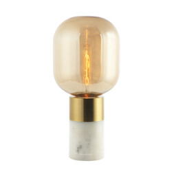 Ymittos Cylindrical Table Lamp White Marble - Champagne - Antique Brass 1xE27 - thumbnail 1