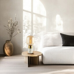 Ymittos Cylindrical Table Lamp White Marble - Champagne - Antique Brass 1xE27 - thumbnail 2