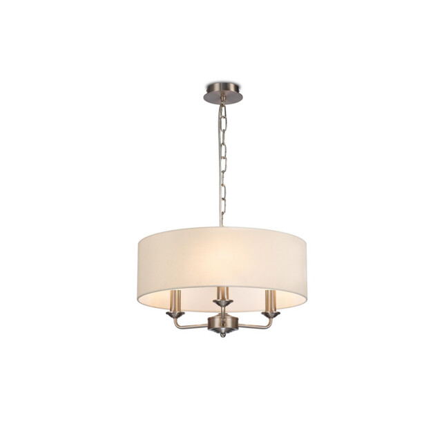 Banyan 3 Light Multi Arm Pendant, E14 Satin Nickel With 45cm x 15cm Faux Silk Shade, Ivory Pearl/White Laminate - image 1