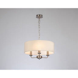 Banyan 3 Light Multi Arm Pendant, E14 Satin Nickel With 45cm x 15cm Faux Silk Shade, Ivory Pearl/White Laminate - thumbnail 2