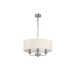 Banyan 3 Light Multi Arm Pendant, E14 Satin Nickel With 45cm x 15cm Faux Silk Shade, Ivory Pearl/White Laminate - thumbnail 5