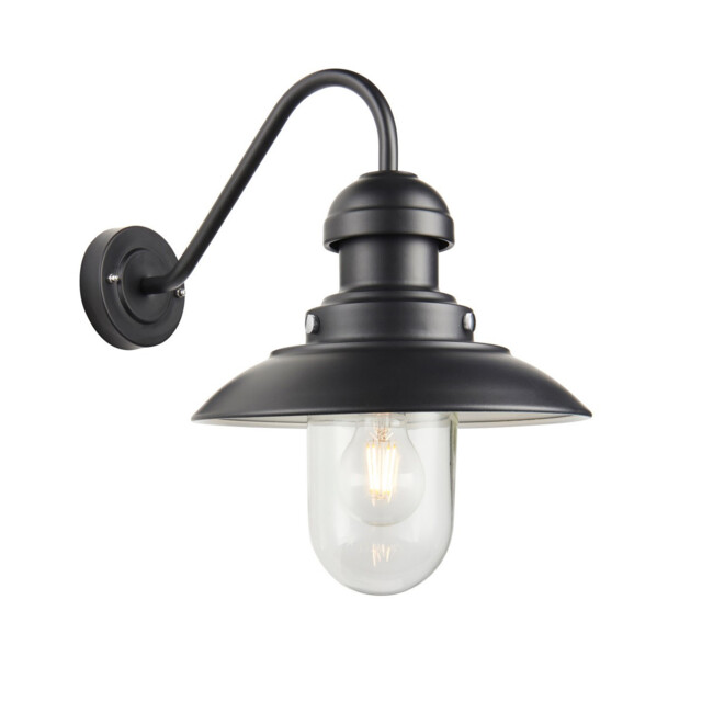 Hereford Traditional Outdoor Dome Wall Light Matt Black Glass Shade, IP44