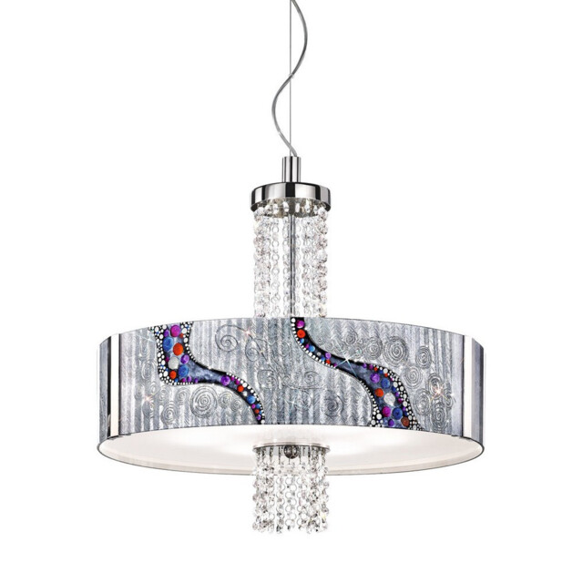 Emozione Designer Glass Cylindrical Pendant Light Polished Chrome - Kiss Silver Pattern, 6x E27 - image 1