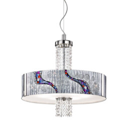 Emozione Designer Glass Cylindrical Pendant Light Polished Chrome - Kiss Silver Pattern, 6x E27 - thumbnail 1