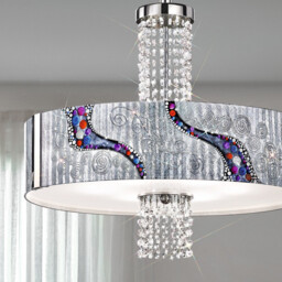 Emozione Designer Glass Cylindrical Pendant Light Polished Chrome - Kiss Silver Pattern, 6x E27 - thumbnail 2