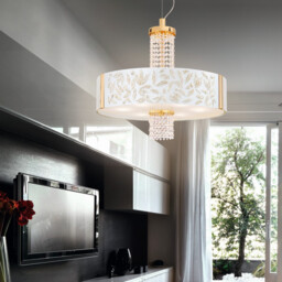 Emozione Designer Glass Cylindrical Pendant Light Polished Chrome - Kiss Silver Pattern, 6x E27 - thumbnail 3