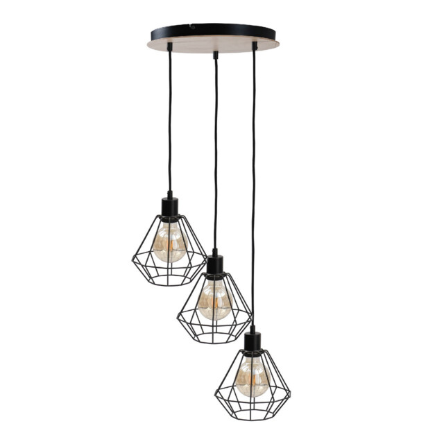 Atwood Cluster Pendant Ceiling Light Black, Wood, 34cm, 3x E27