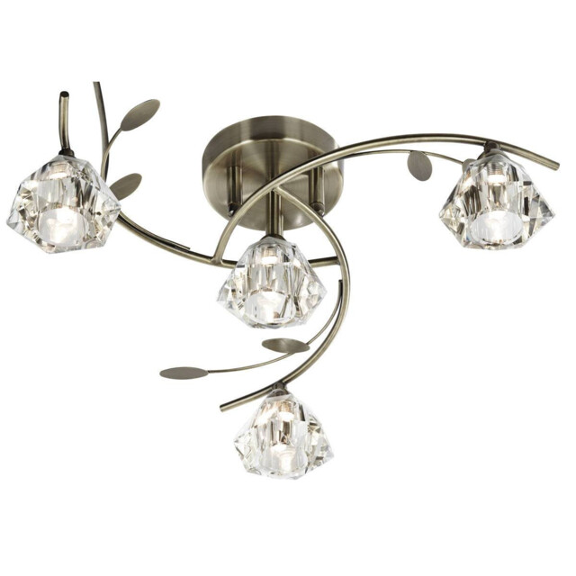Sierra 4 Light Semi Flush Multi Arm Ceiling Light Antique Brass and Glass, G9 - image 1