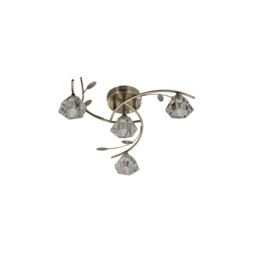 Sierra 4 Light Semi Flush Multi Arm Ceiling Light Antique Brass and Glass, G9 - thumbnail 3