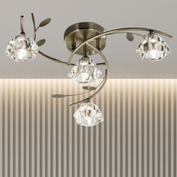 Sierra 4 Light Semi Flush Multi Arm Ceiling Light Antique Brass and Glass, G9 - thumbnail 2