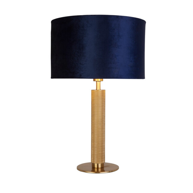 London Table Lamp Knurled Brass, Navy Velvet Shade - image 1