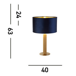 London Table Lamp Knurled Brass, Navy Velvet Shade - thumbnail 3