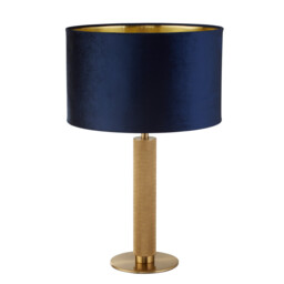London Table Lamp Knurled Brass, Navy Velvet Shade - thumbnail 2