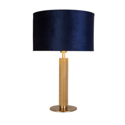 London Table Lamp Knurled Brass, Navy Velvet Shade
