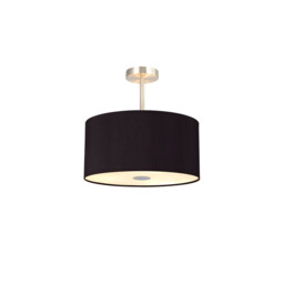 Baymont Satin Nickel 3 Light E27 Semi Flush With 40cm x 18cm Dual Faux Silk Shade, Black/Green Olive