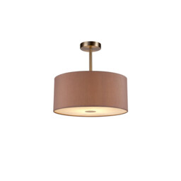 Baymont Satin Nickel E27 Semi Flush With 40cm x 18cm Dual Faux Silk Shade, Taupe/Halo Gold