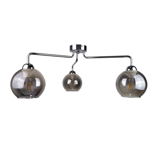 Pluton Multi Arm Semi Flush Ceiling Light Silver, 70cm, 3x E27