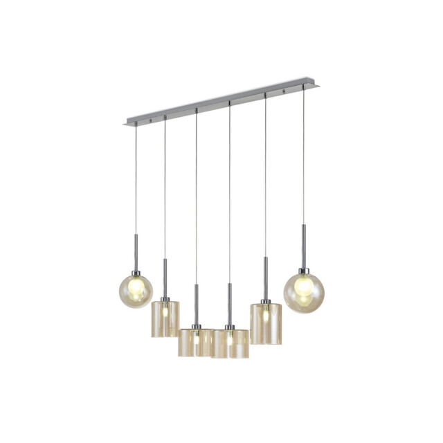 Baldwin Linear Pendant 2m, 6 x G9, Polished Chrome/Cognac/Frosted Type B,C,G Shade - image 1