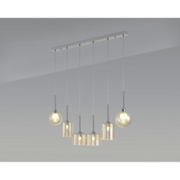Baldwin Linear Pendant 2m, 6 x G9, Polished Chrome/Cognac/Frosted Type B,C,G Shade - thumbnail 3