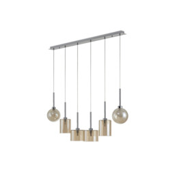 Baldwin Linear Pendant 2m, 6 x G9, Polished Chrome/Cognac/Frosted Type B,C,G Shade - thumbnail 5