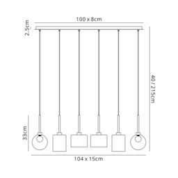 Baldwin Linear Pendant 2m, 6 x G9, Polished Chrome/Cognac/Frosted Type B,C,G Shade - thumbnail 2
