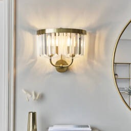 Ascoli Wall Lamp Antique Brass Plate & Clear Cut Glass 2 x 6W LED E14 - thumbnail 2
