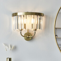 Ascoli Wall Lamp Antique Brass Plate & Clear Cut Glass 2 x 6W LED E14 - thumbnail 3