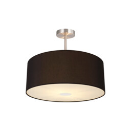 Baymont Satin Nickel 3 Light E27 Semi Flush With 50cm x 20cm Dual Faux Silk Shade, Black/Green Olive