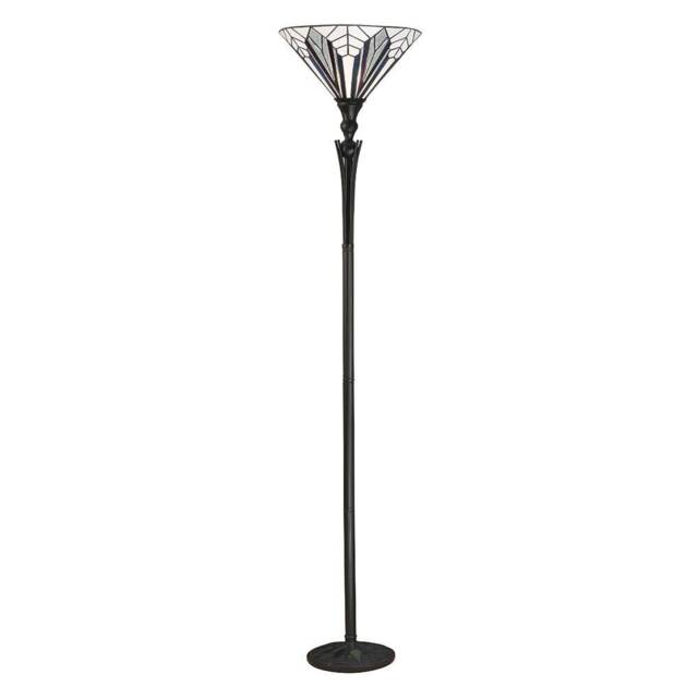 Astoria 1 Light Floor Lamp Uplighter Black, Tiffany Style Glass, E27 - image 1