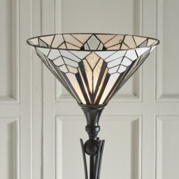 Astoria 1 Light Floor Lamp Uplighter Black, Tiffany Style Glass, E27 - thumbnail 3