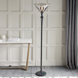 Astoria 1 Light Floor Lamp Uplighter Black, Tiffany Style Glass, E27 - thumbnail 2