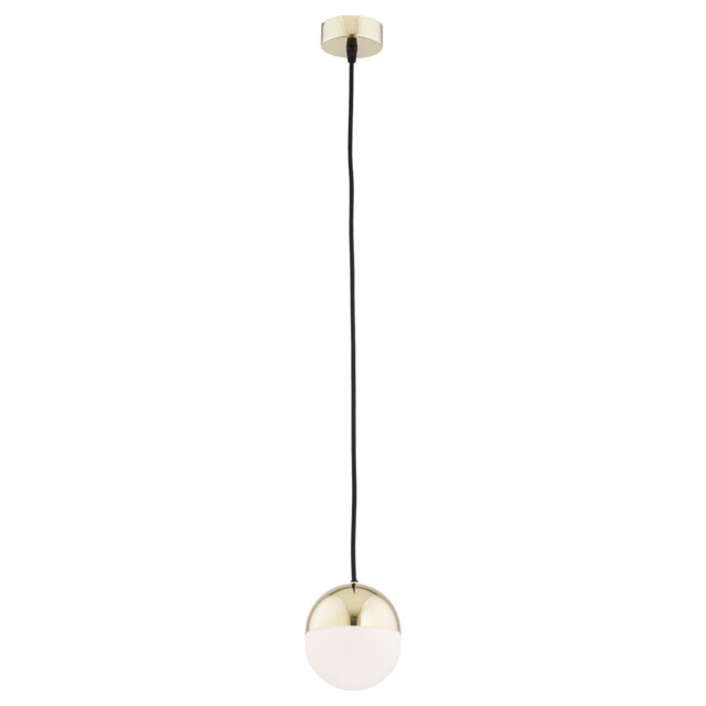 Livia 12cm Globe Pendant Ceiling Light Opal Matt, Brass Steel IP44 - image 1