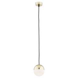Livia 12cm Globe Pendant Ceiling Light Opal Matt, Brass Steel IP44