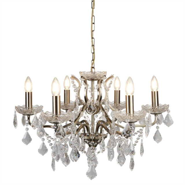 Paris 6 Light Chandelier Antique Brass Finish, E14 - image 1
