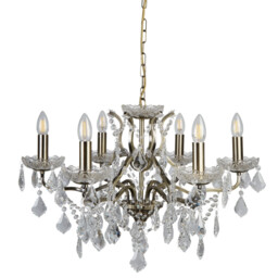 Paris 6 Light Chandelier Antique Brass Finish, E14 - thumbnail 3