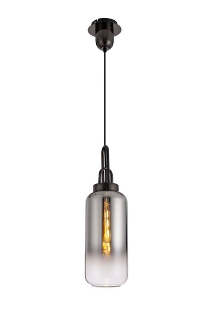 Yorktown 1 Light Ceiling Pendant E27 With 30cm Cylinder Glass, Black Chrome, Matt Black, Smoked, Clear - image 1