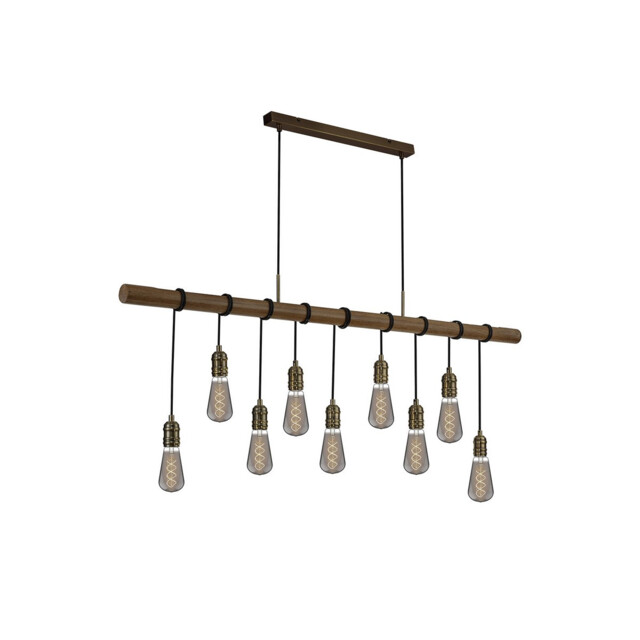 Hampton Ceiling Pendant, 9 Light E27, Medium Oak, Antique Brass - image 1