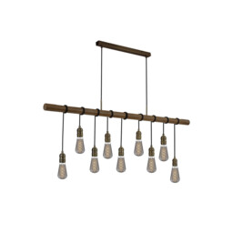 Hampton Ceiling Pendant, 9 Light E27, Medium Oak, Antique Brass - thumbnail 1
