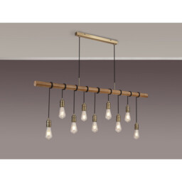 Hampton Ceiling Pendant, 9 Light E27, Medium Oak, Antique Brass - thumbnail 3
