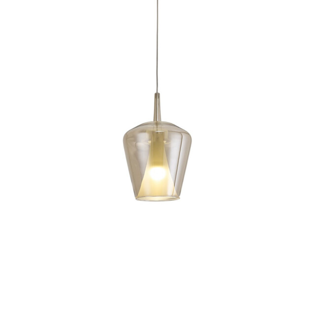 Elsa Assembly Pendant (WITHOUT PLATE) With Inverted Bell Shade, 1 Light E27, Bronze Glass With Frosted Inner Cone - image 1