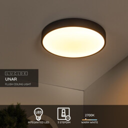 Unar Modern Flush Ceiling Light - Ø 39.5cm- LED Dim. - 1x24W 2700K - 3 StepDim - Black - thumbnail 3
