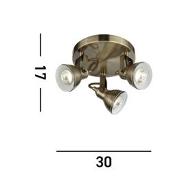 Focus 3 Light Adjustable Ceiling Spotlight Antique Brass, GU10 - thumbnail 5