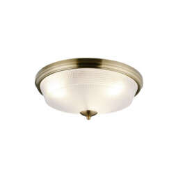 DeRuyter 43.8cm 3 Light E27 Flush Ceiling Light, Antique Brass/Frosted Glass - thumbnail 1
